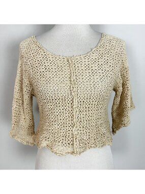 Women's Boho Cropped Open Knit Stretch Top Crochet Beach Size Medium